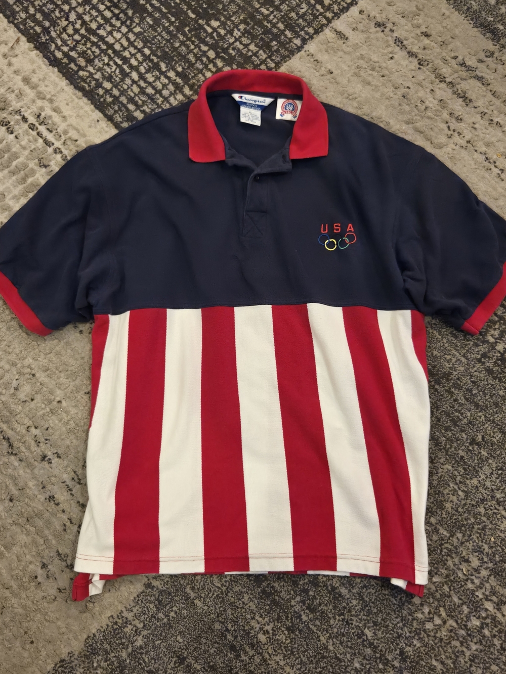 Champion USA Olympic Polo Shirt XL Vintage Red White